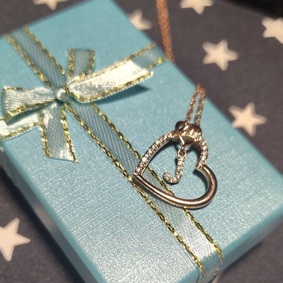 Hand Crafted Jewelry - ELEGANT ROSE GOLD HEART WITH THE LETTER "J"   PENDANT NECKLACE